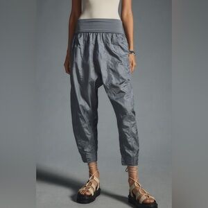 DAILY PRACTICE Hip Hop Med Seamed Harem Pants Silver Slate Satin Parachute Pants